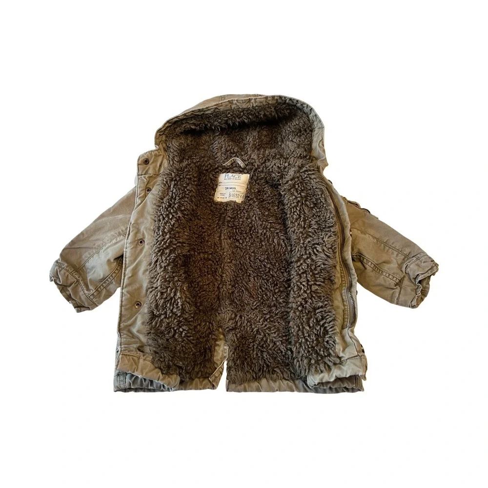 The Children's Place Boys Brown Sherpa Lined Utility Parka‎ Jacket 24M